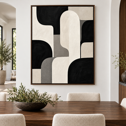 Black Cream and Gray Organic Shapes Canvas Wall Art