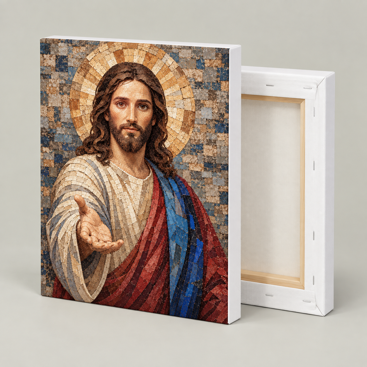Jesus Christ Blue and Gold Mosaic Canvas Wall Art - canvas detail view 12