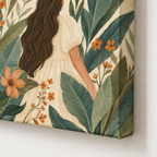 Boho Woman with Tropical Leaves Canvas Wall Art