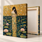 Golden Lotus Woman Art Nouveau Canvas Wall Art - canvas close-up detail