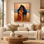 Woman and Black Horse Western Canvas Wall Art - canvas detail view 8