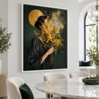 Woman with Golden Flowers Portrait Canvas Wall Art - canvas detail view 7