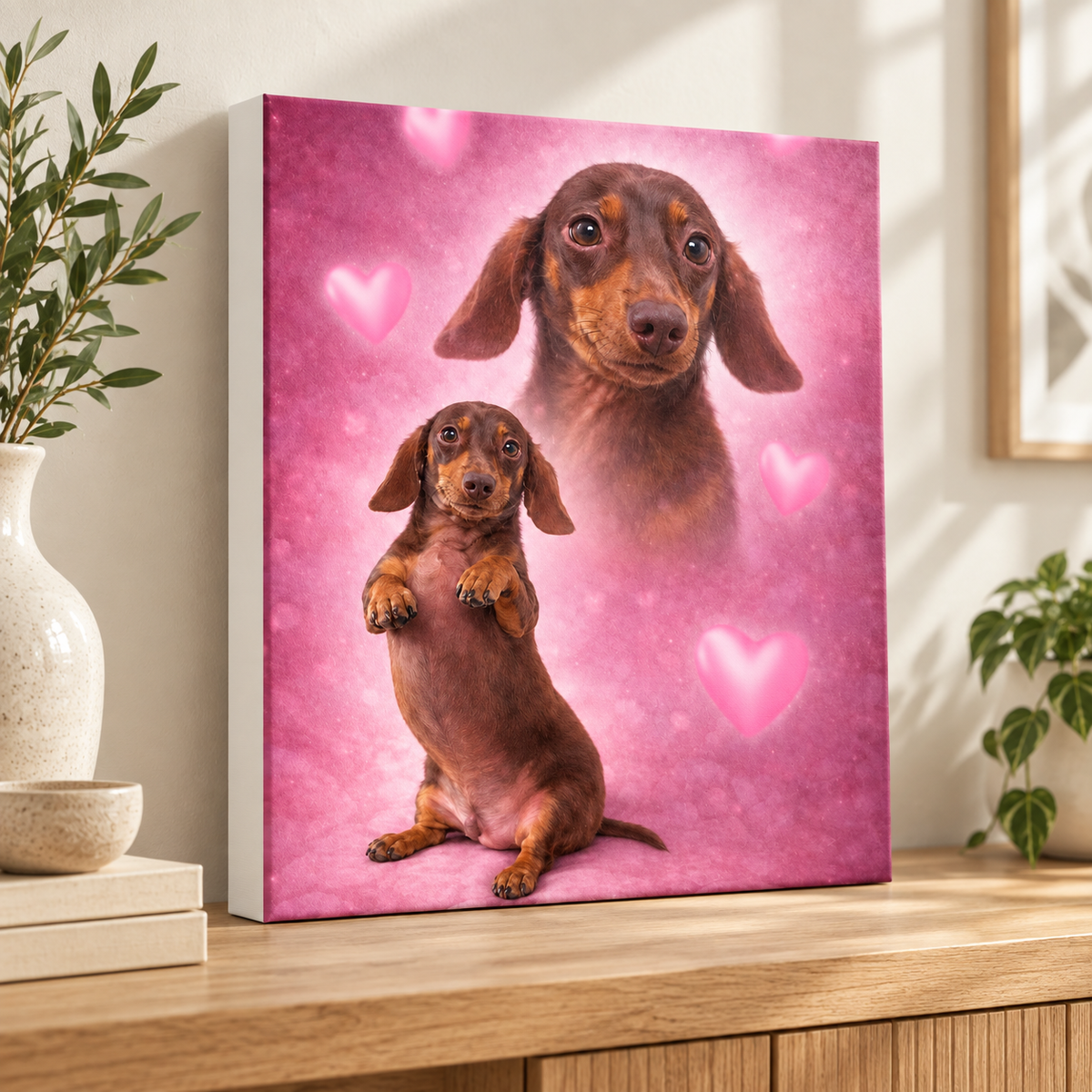 Custom Pet Portrait Pink Hearts Canvas Wall Art - personalized canvas detail 9