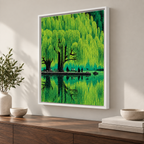 Weeping Willow Lake Green Landscape Canvas Wall Art - canvas detail view 8