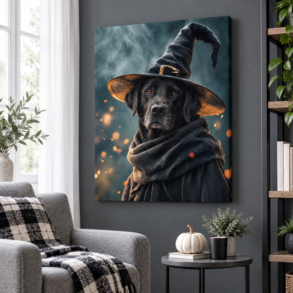 Custom Ember Glow Witch Pet Portrait Canvas Wall Art - personalized canvas detail 8