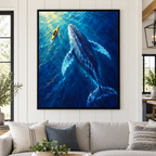 Humpback Whale and Yellow Kayak Canvas Wall Art