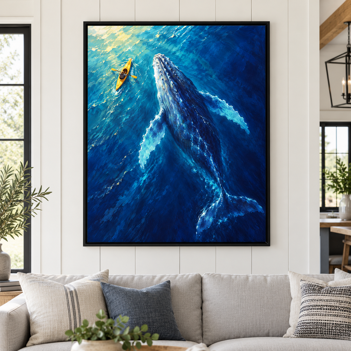 Humpback Whale and Yellow Kayak Canvas Wall Art