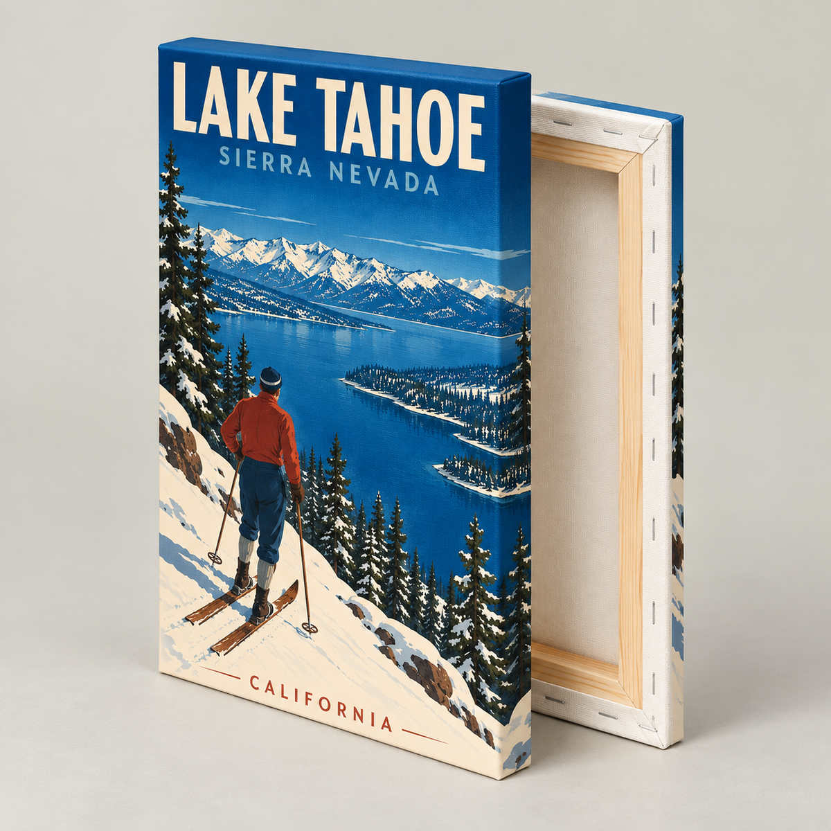 Lake Tahoe Vintage Ski Canvas Wall Art - canvas close-up detail