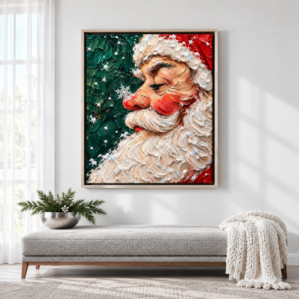 Santa Claus Snowflake Portrait Christmas Canvas Wall Art - close-up detail
