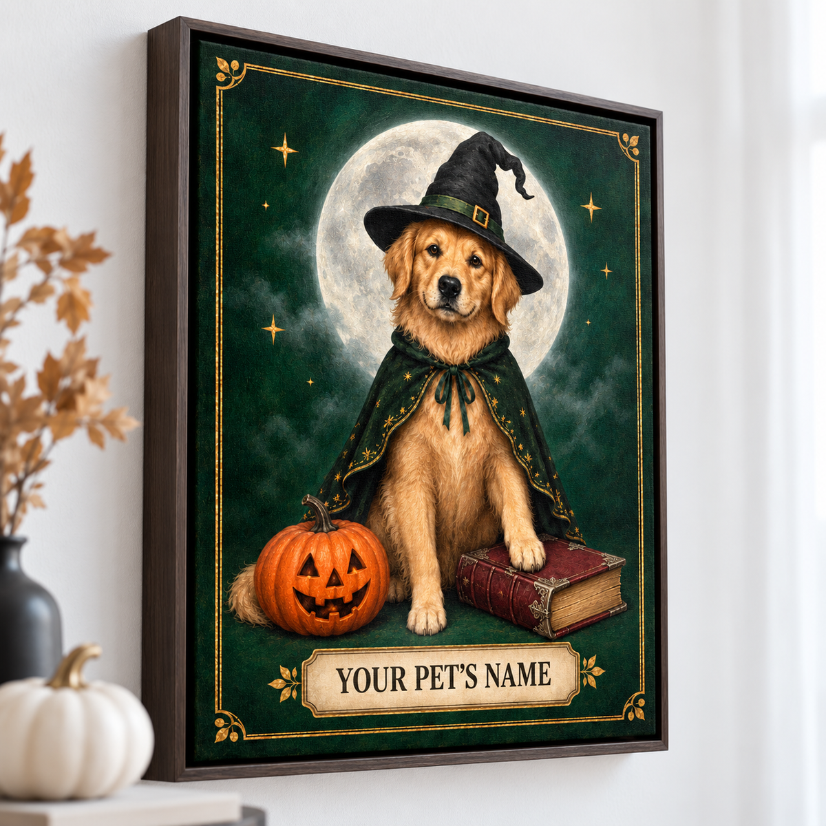 Custom Moonlit Wizard Pet Portrait Canvas Wall Art - personalized canvas detail 8