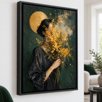 Woman with Golden Flowers Portrait Canvas Wall Art - canvas detail view 10