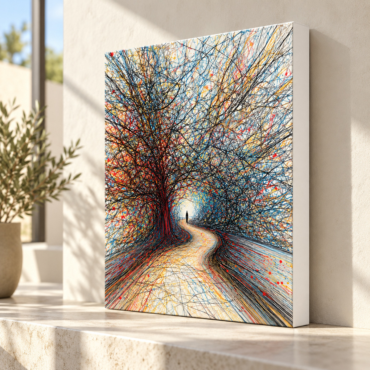 Abstract Forest Path Colorful Tree Canvas Wall Art - canvas detail view 6