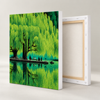 Weeping Willow Lake Green Landscape Canvas Wall Art - canvas detail view 9