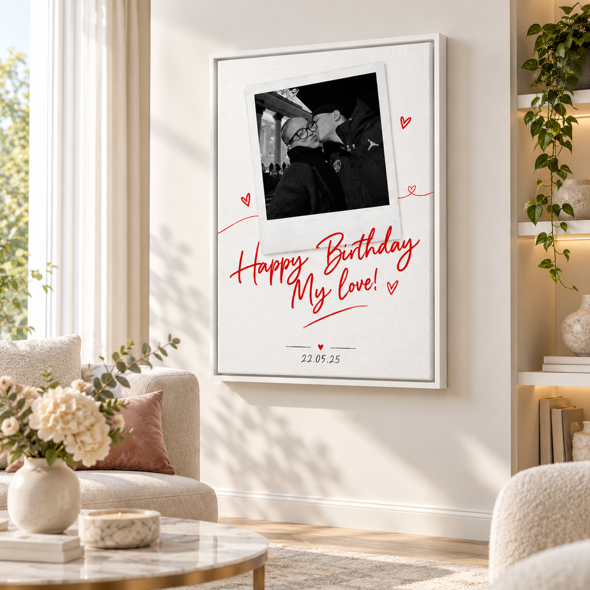 Custom Birthday Couple Photo Canvas Wall Art - framed canvas mockup