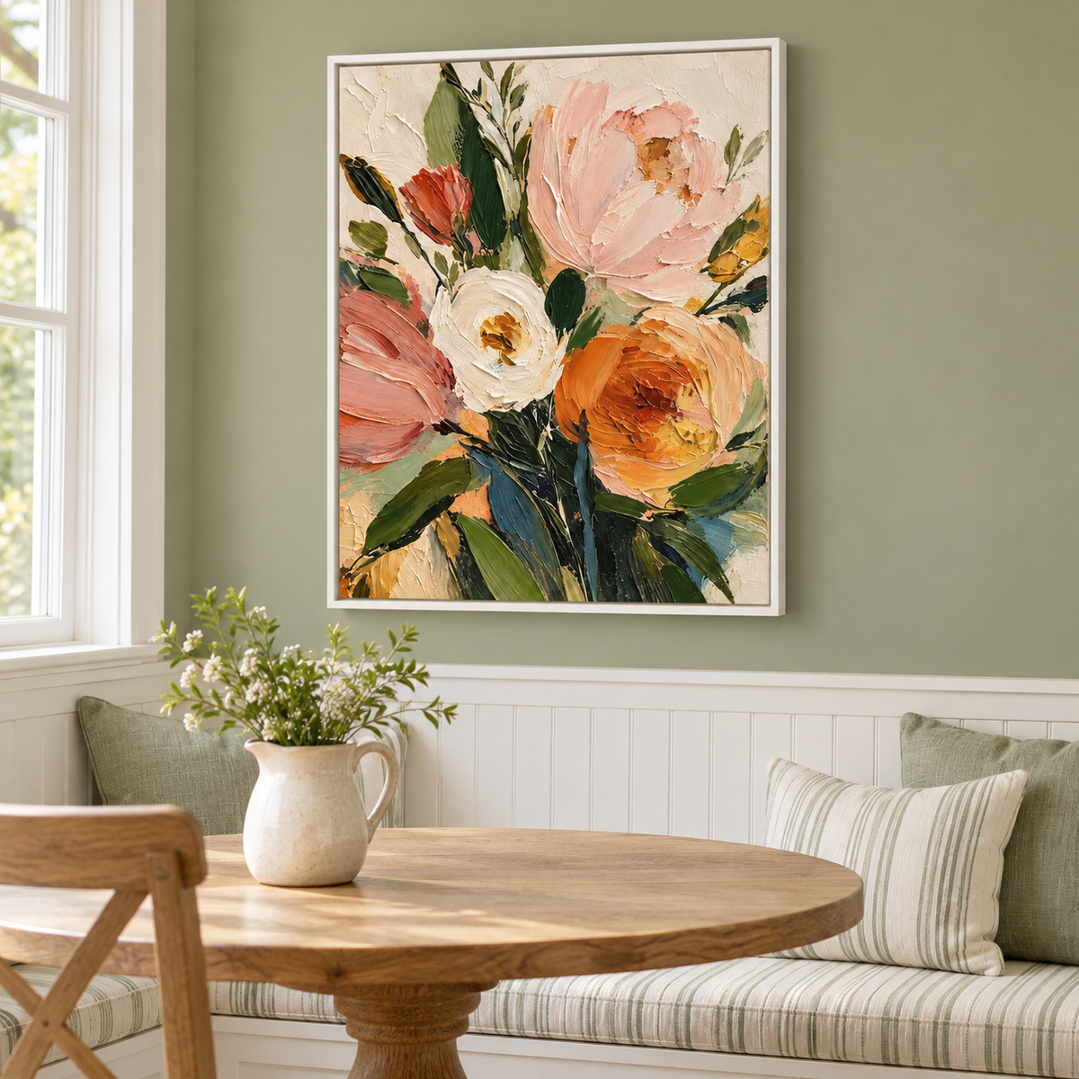Blush Pink and Apricot Floral Canvas Wall Art