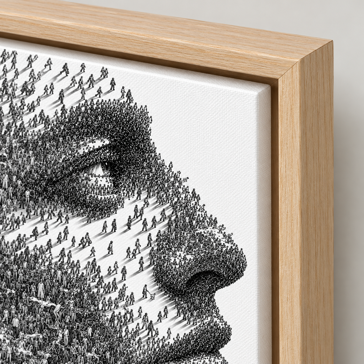 Black and White Crowd Face Portrait Canvas Wall Art - canvas detail view 9