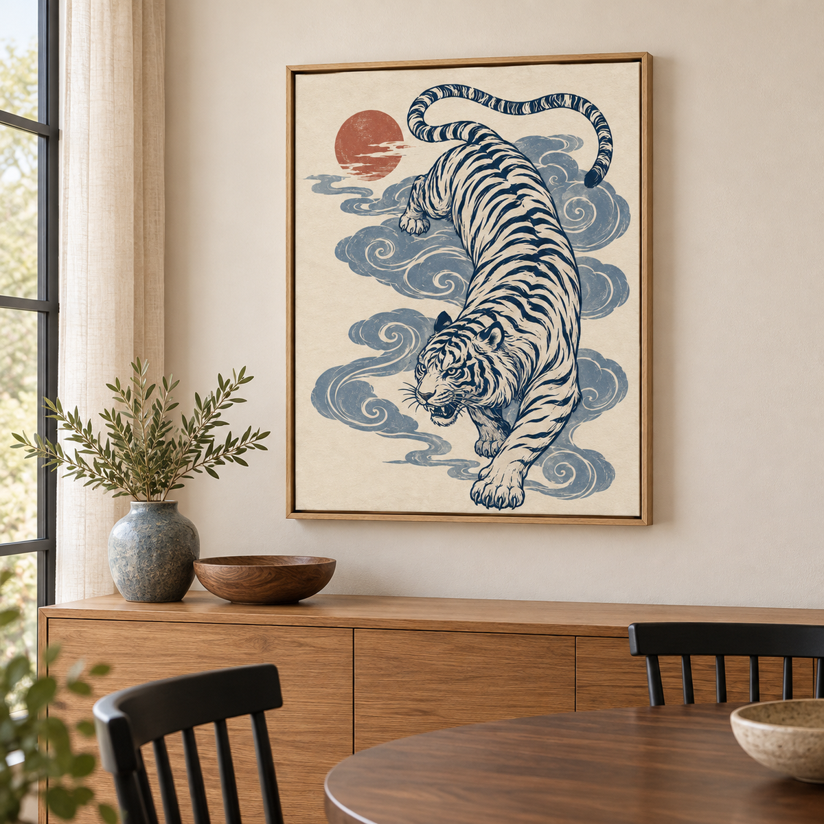Japanese Style Blue Tiger Canvas Wall Art