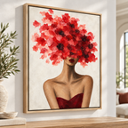 Red Floral Woman Portrait Canvas Wall Art