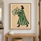Woman with Daisy Bouquet Canvas Wall Art