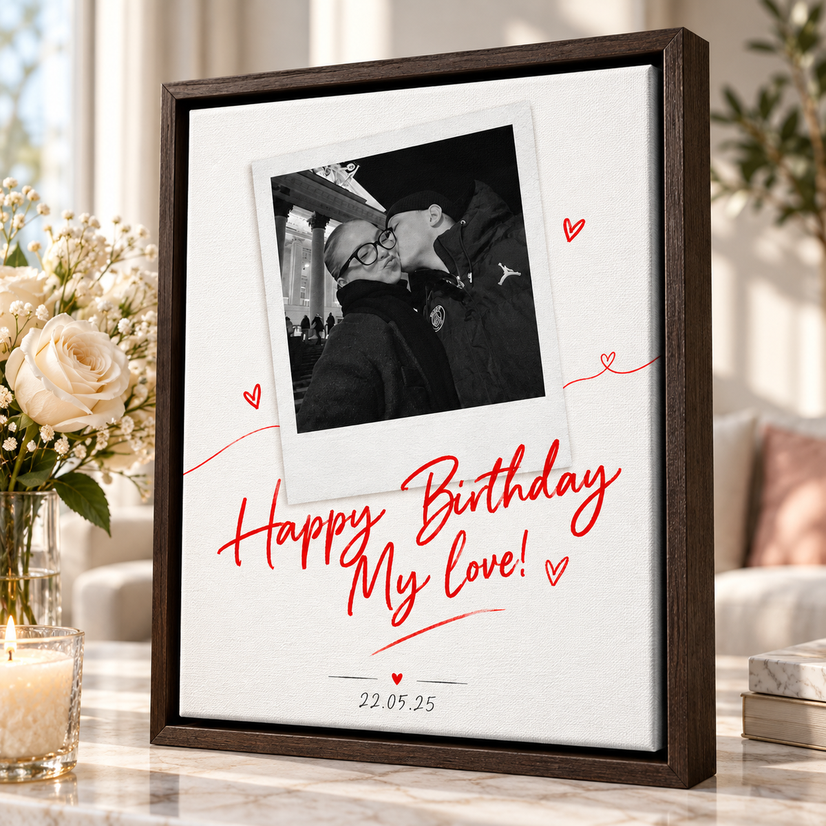 Custom Birthday Couple Photo Canvas Wall Art - portrait canvas detail