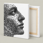 Black and White Crowd Face Portrait Canvas Wall Art - canvas detail view 11