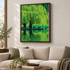 Weeping Willow Lake Green Landscape Canvas Wall Art - canvas detail view 7