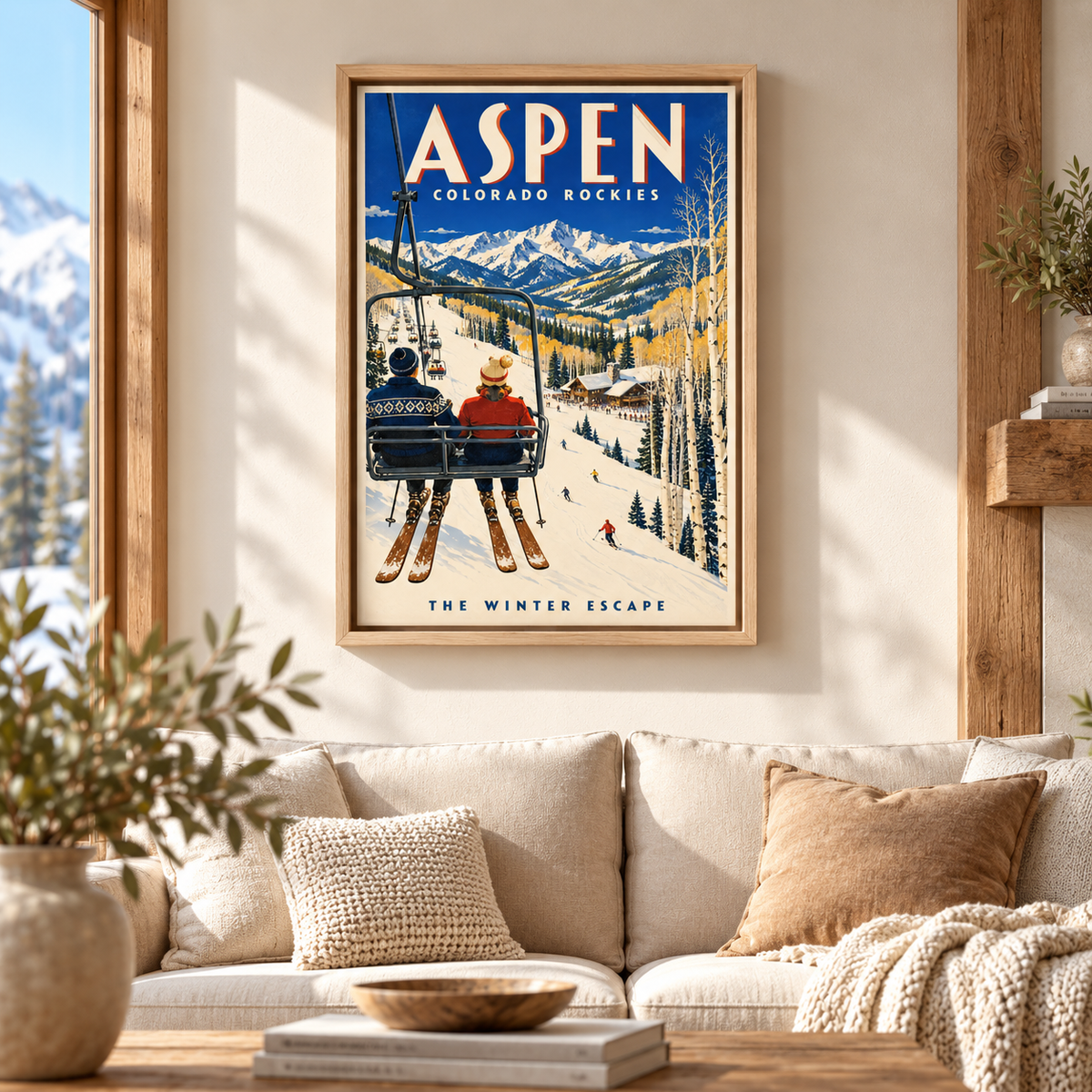 Aspen Vintage Ski Lift Canvas Wall Art - canvas close-up detail