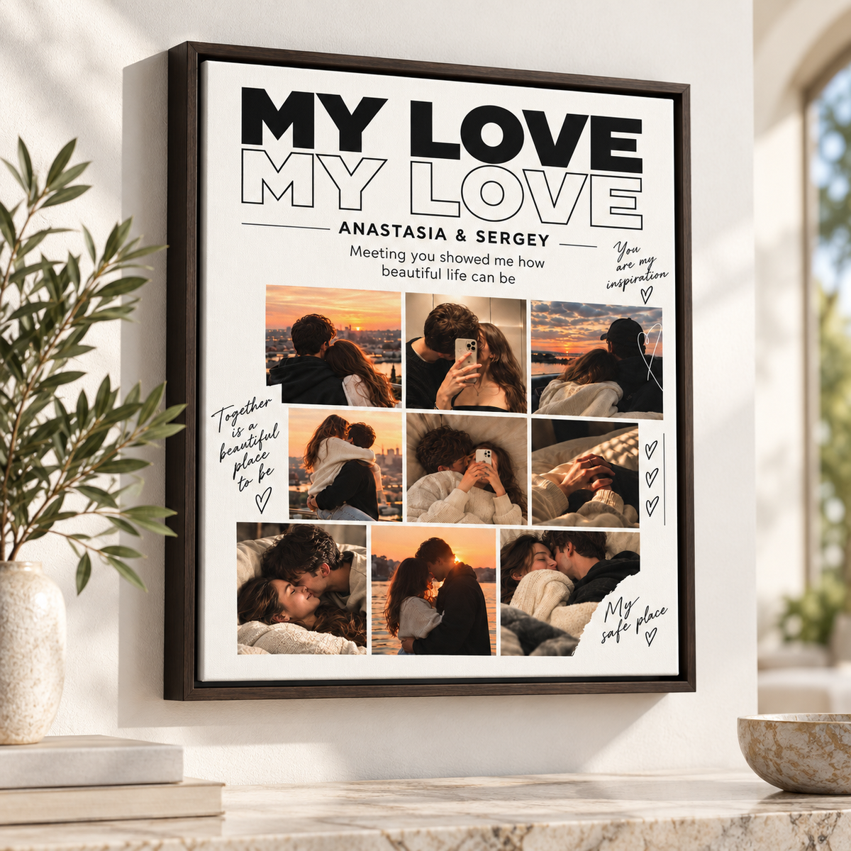 Custom My Love Couple Photo Collage Canvas Wall Art - personalized artwork mockup