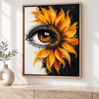 Golden Sunflower Eye Surreal Floral Canvas Wall Art