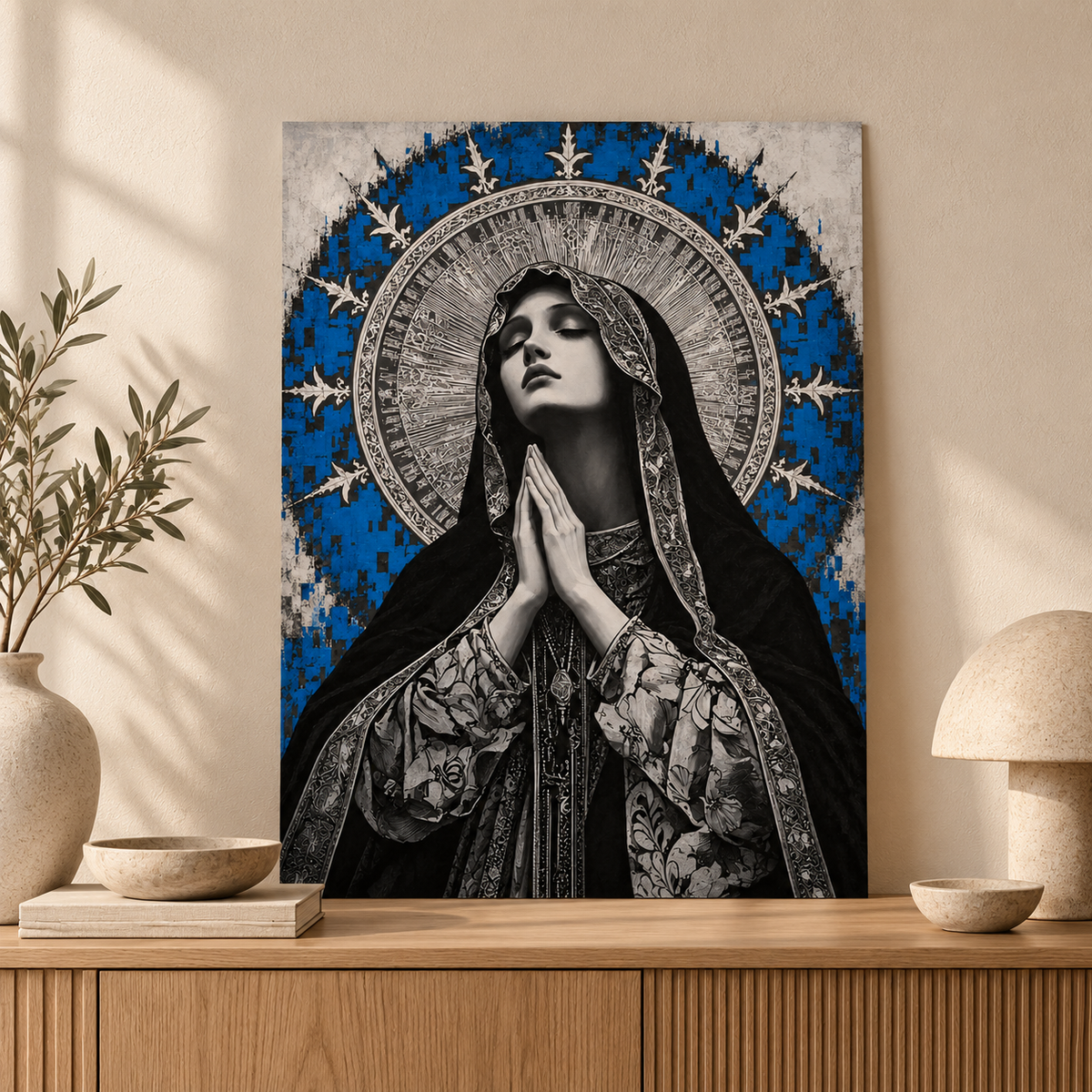 Blue Madonna Prayer Canvas Wall Art - canvas detail view 7