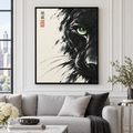 Japanese Black Cat Green Eye Canvas Wall Art