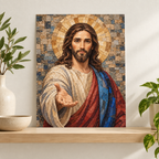 Jesus Christ Blue and Gold Mosaic Canvas Wall Art - canvas detail view 8