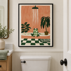 Funny Frog Bubble Bath Botanical Bathroom Canvas Wall Art
