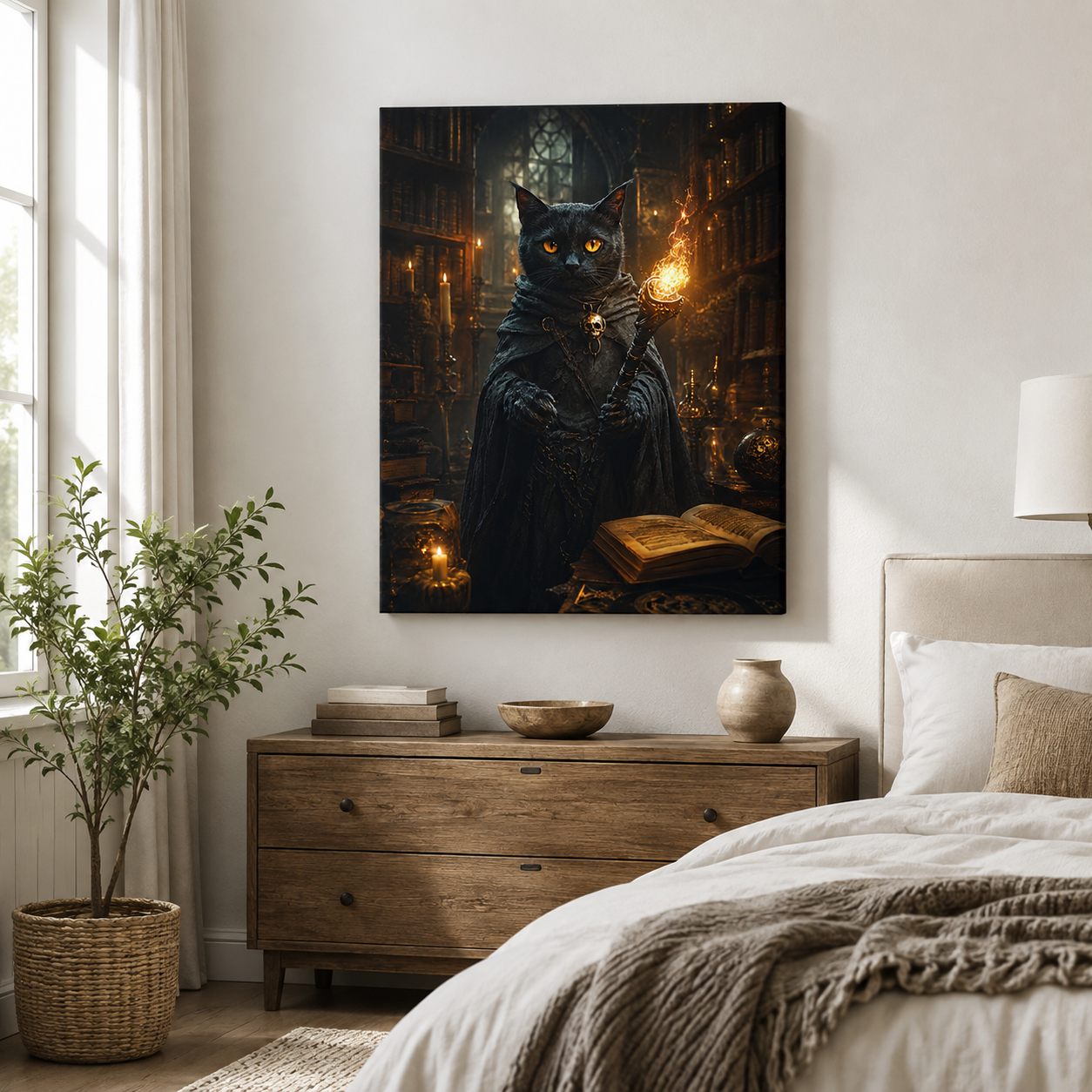 Custom Dark Wizard Pet Portrait Canvas Wall Art