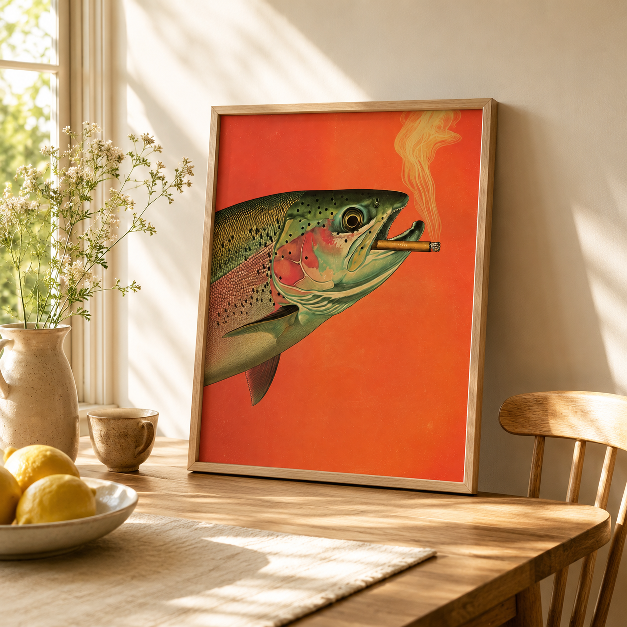 Smoking Trout Canvas Wall Art Aura Canvas