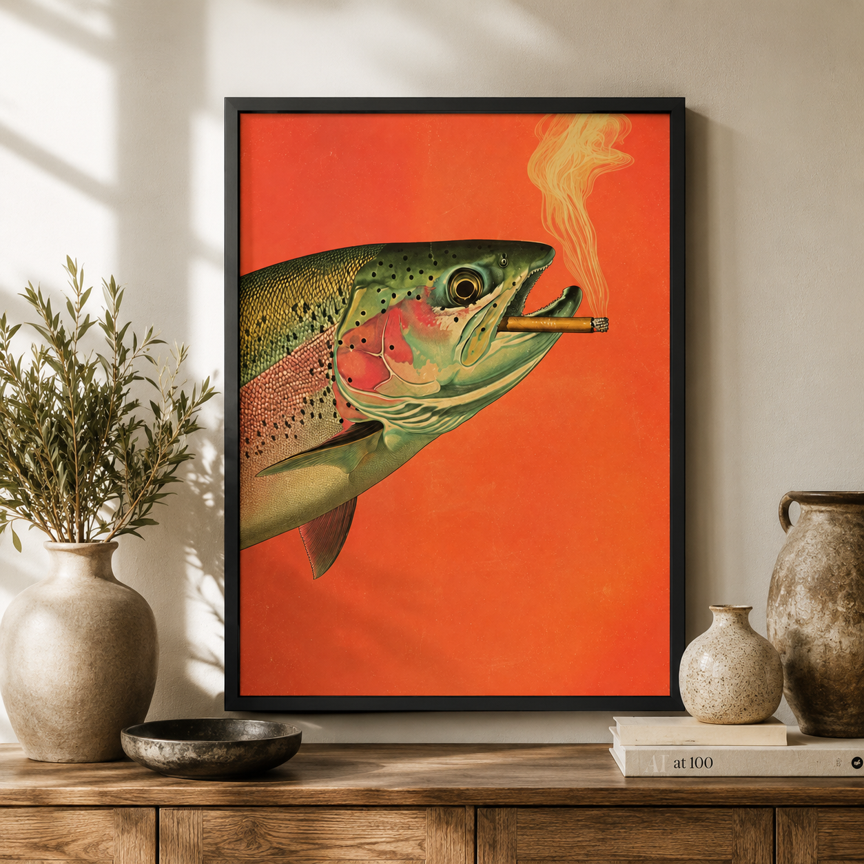 Smoking Trout Canvas Wall Art Aura Canvas