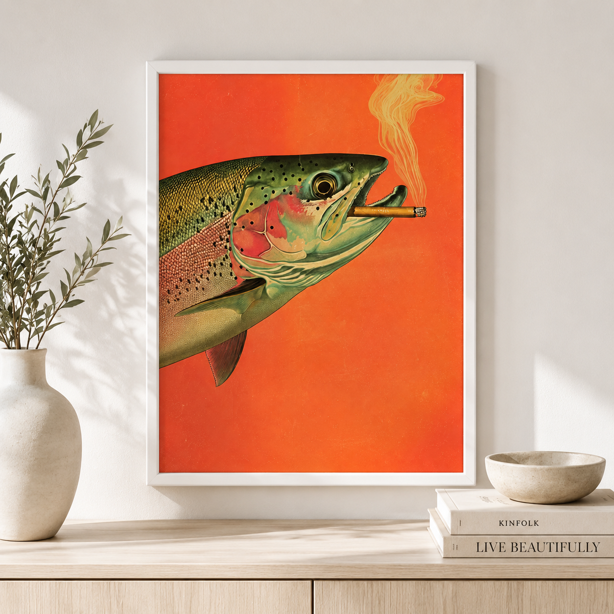 Smoking Trout Canvas Wall Art Aura Canvas