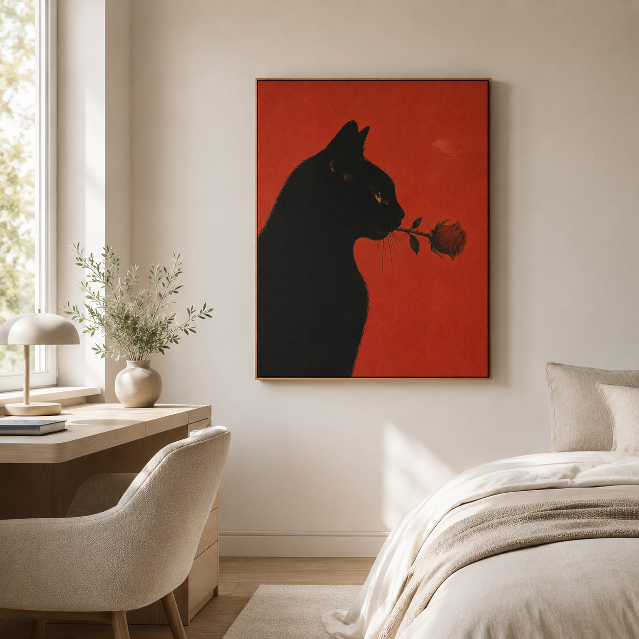 Midnight Rose Black Cat Canvas Wall Art Aura Canvas