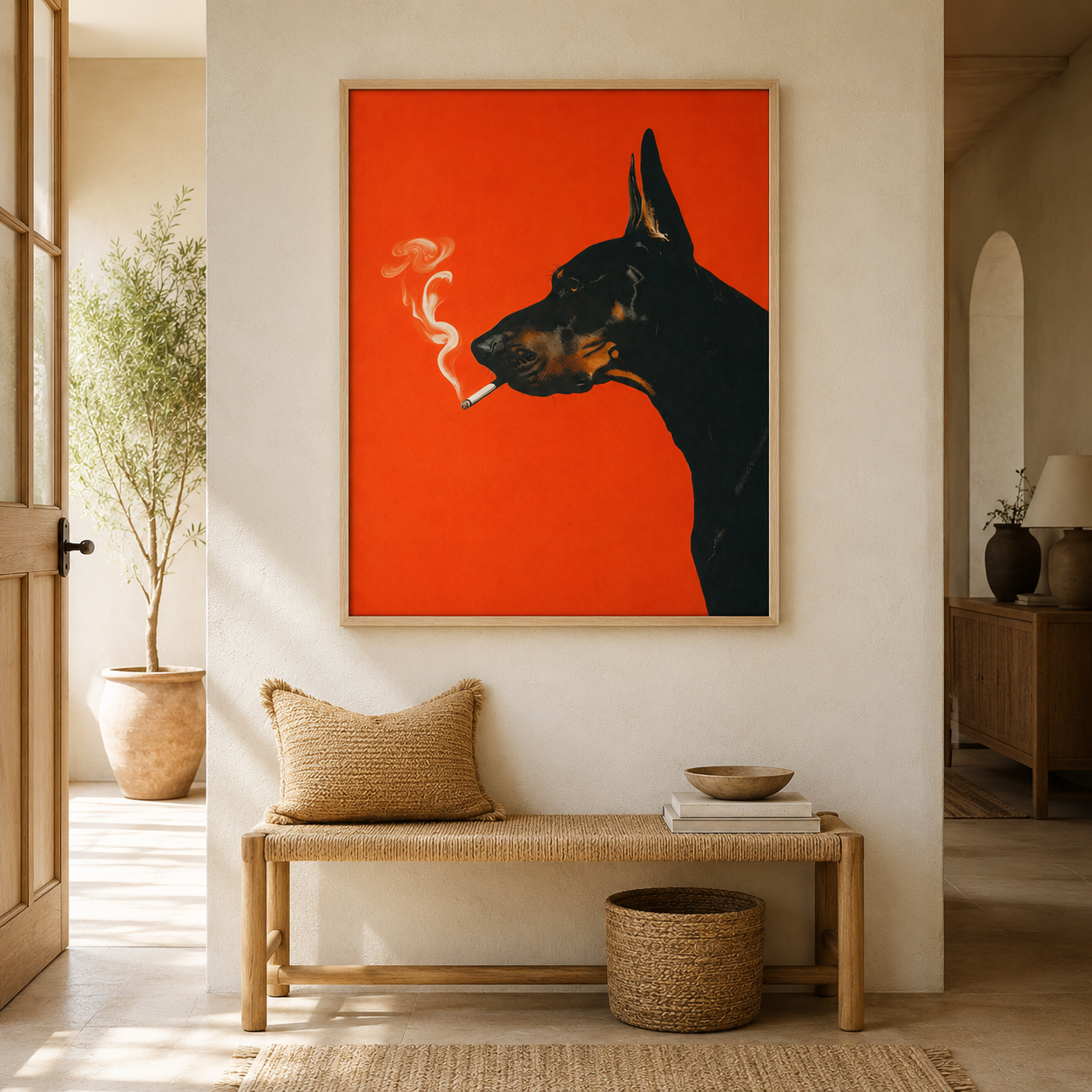 Smoking Doberman Canvas Wall Art Aura Canvas