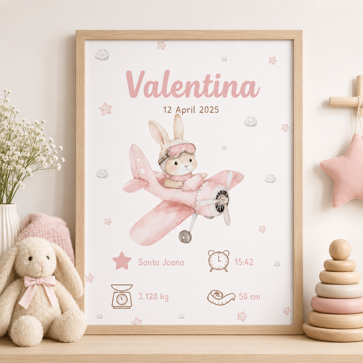 Little Aviator Personalized Baby Birth Stats Canvas Aura Canvas