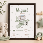 Little Aviator Personalized Baby Birth Stats Canvas Aura Canvas