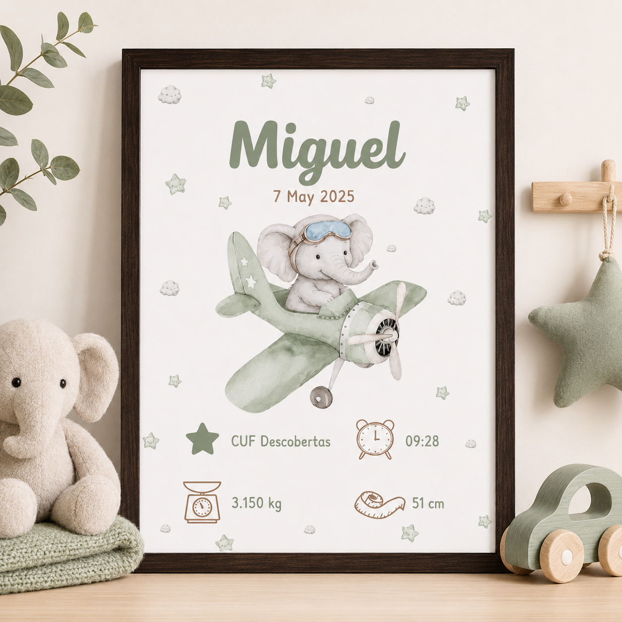 Little Aviator Personalized Baby Birth Stats Canvas Aura Canvas