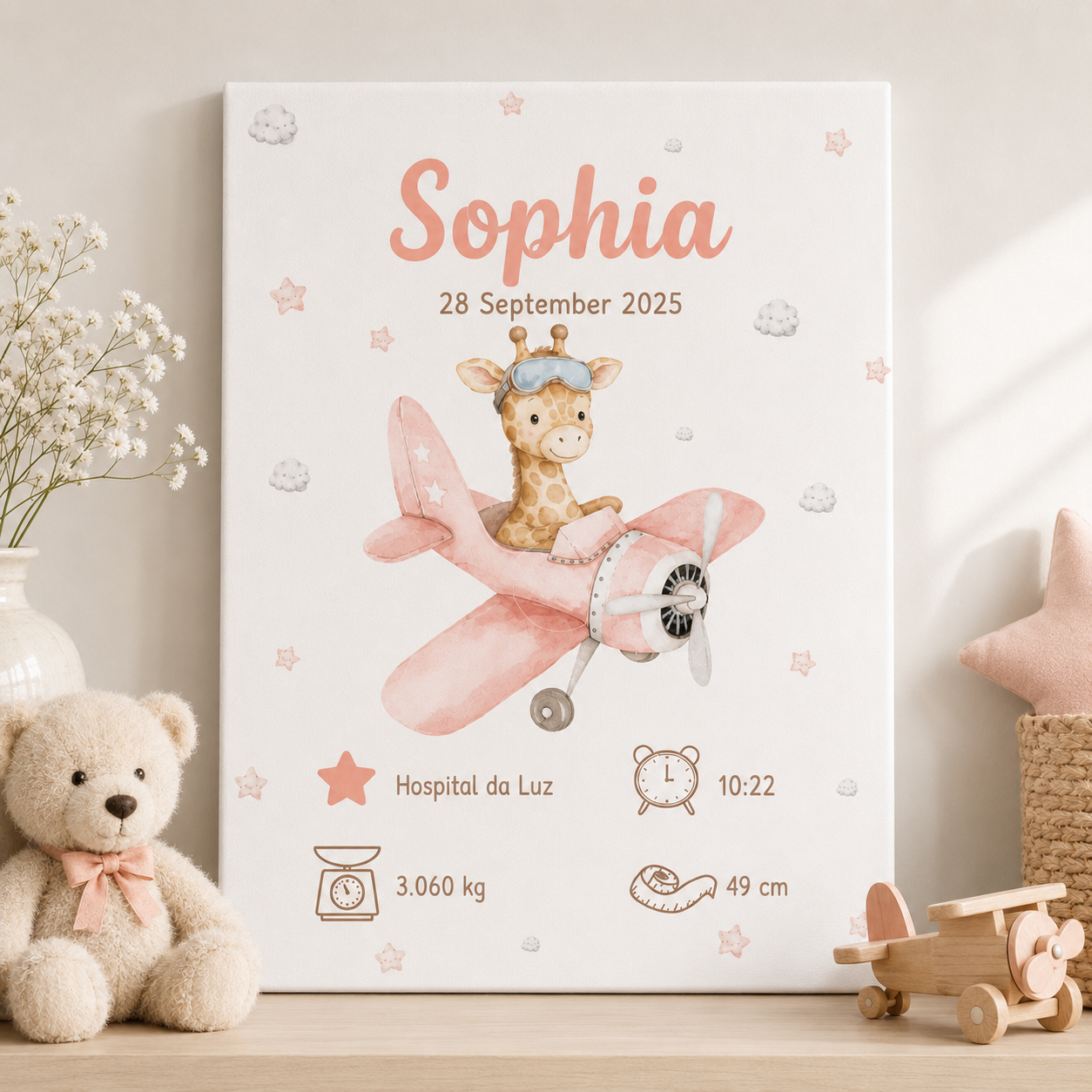 Little Aviator Personalized Baby Birth Stats Canvas Aura Canvas