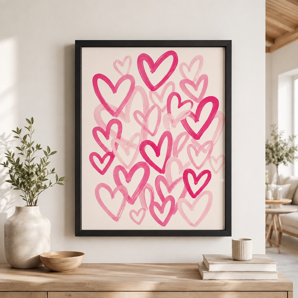 Pink Brushstroke Hearts Canvas Wall Art Aura Canvas