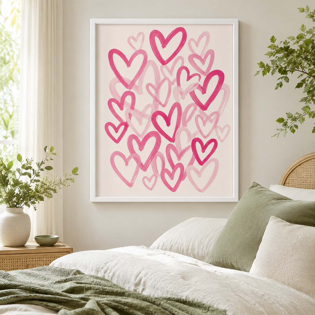 Pink Brushstroke Hearts Canvas Wall Art Aura Canvas