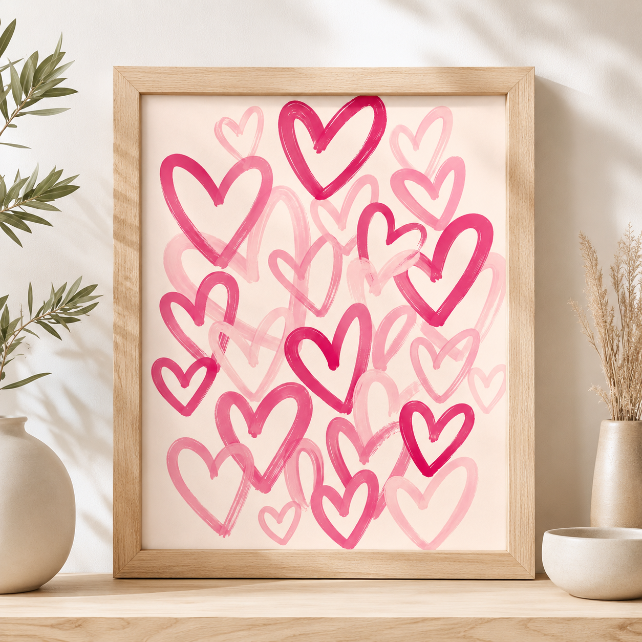 Pink Brushstroke Hearts Canvas Wall Art Aura Canvas