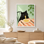 Black Cat Eating Spaghetti Canvas Wall Art