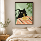 Black Cat Eating Spaghetti Canvas Wall Art