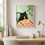 Black Cat Eating Spaghetti Canvas Wall Art