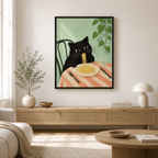Black Cat Eating Spaghetti Canvas Wall Art